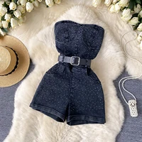 Women Denim one pieces Summer Playsuit Fashion Hot Drill High Waist Slim Sleeveless Strapless Sashes Outfits - Image 3