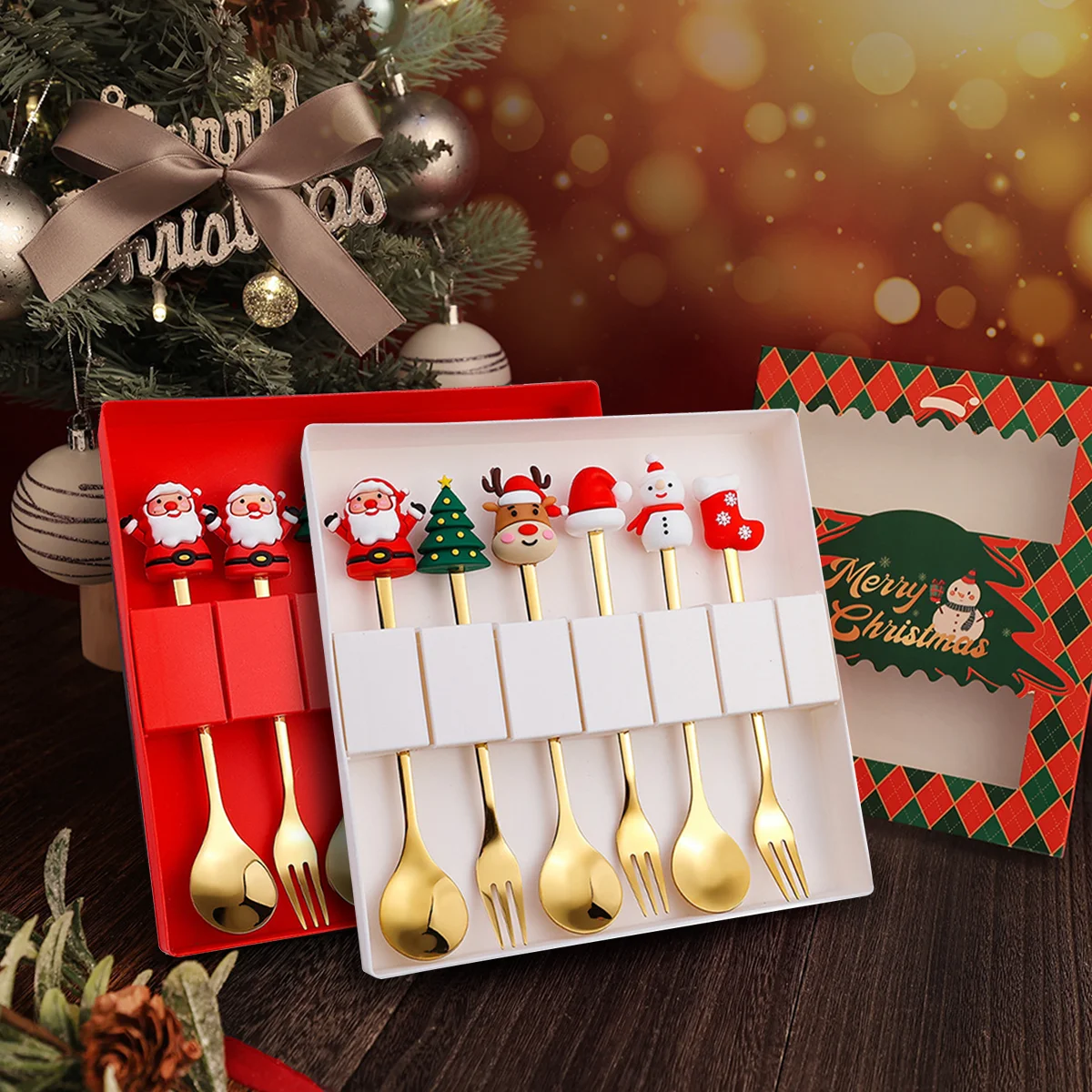 Coffee Spoon Christmas Coffee Spoons Forks Set 4/6Pcs
