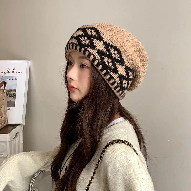 2025 Autumn Winter Hats for Women Woolen Knitted Warm Beanie Cap Outdoor Ladies Girl Crochet Ear Protection Bonnet Hat Gifts