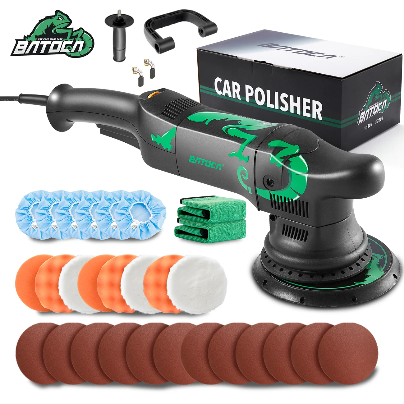 BATOCA 6" Dual Action Car Polisher - 700W, 6-Speed, Random Orbital Buffer With Pads