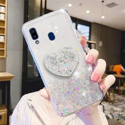 Sparkling Heart Love Glitter Phone Holder Silicone Case - S20 (Silver)