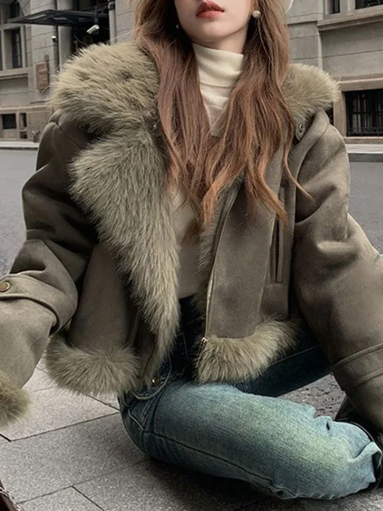 Giacca invernale in ecopelle scamosciata calda da donna giacca in pelle con cerniera Biker irregolare High Street Streetwear cappotto in pelle corta  200000345