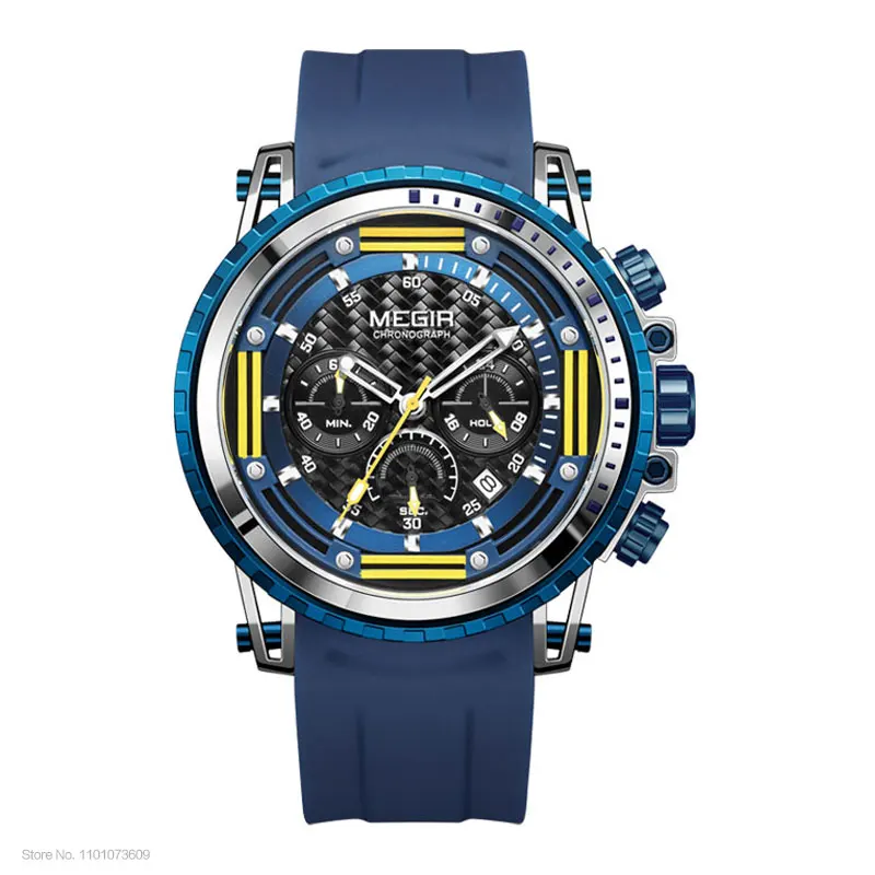 Fashionable MEGIR Men's Chronograph Quartz Watch with Silicone Strap - Waterproof Sport Design