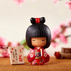 Japanese Kimono Doll Ornament - Resin Home Decoration Figurine (Red)