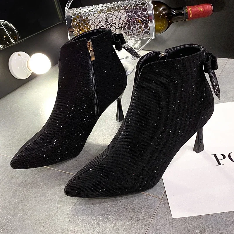 2023 Fashion All-match Short Boots Women's Spring and Autumn New Pointed Toe Stiletto Comfortable Back Zipper Nude Color Boots