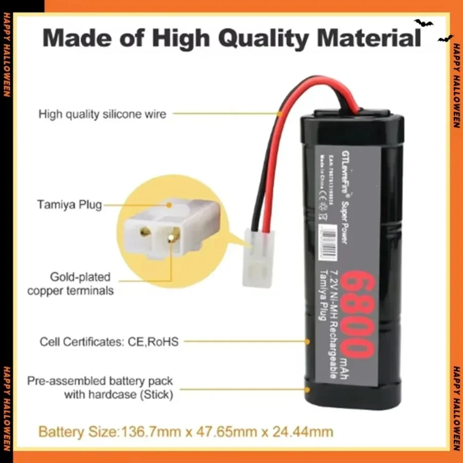 7.2V battery 6800mAh NiMH battery pack RCcar truck Bugibot tank ni mhBattery with Tamiya Connectors power supply