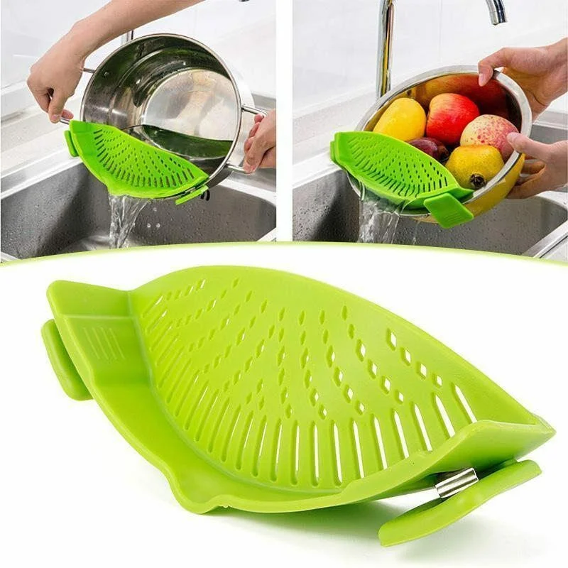 Universal Silicone Clip on Pan Pot Strainer Anti Spill Pasta Pot Strainer  Food Grade Fruit Colander for Pasta Fruit Vegetable