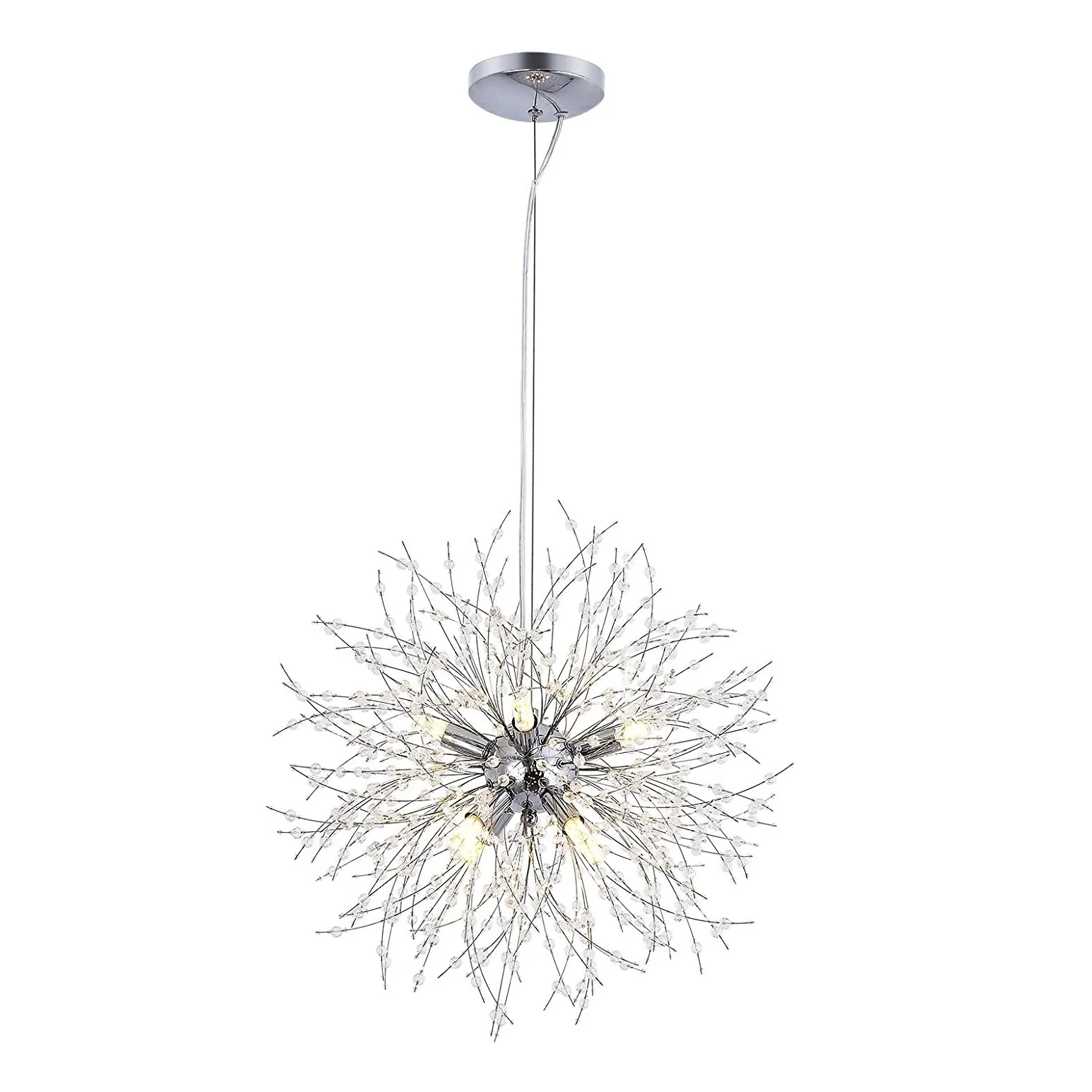 

8-Lights Chrome Firework Chandelier, Modern Sputnik Pendant Light Fixture, Crystal Dandelion Ceiling Light Hanging