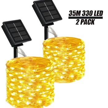 35m330LED 태양 요정 조명 야외 LED 꽃줄 램프 방수 정원 200LED 문자열 빛 화환 크리스마스 웨딩 장식