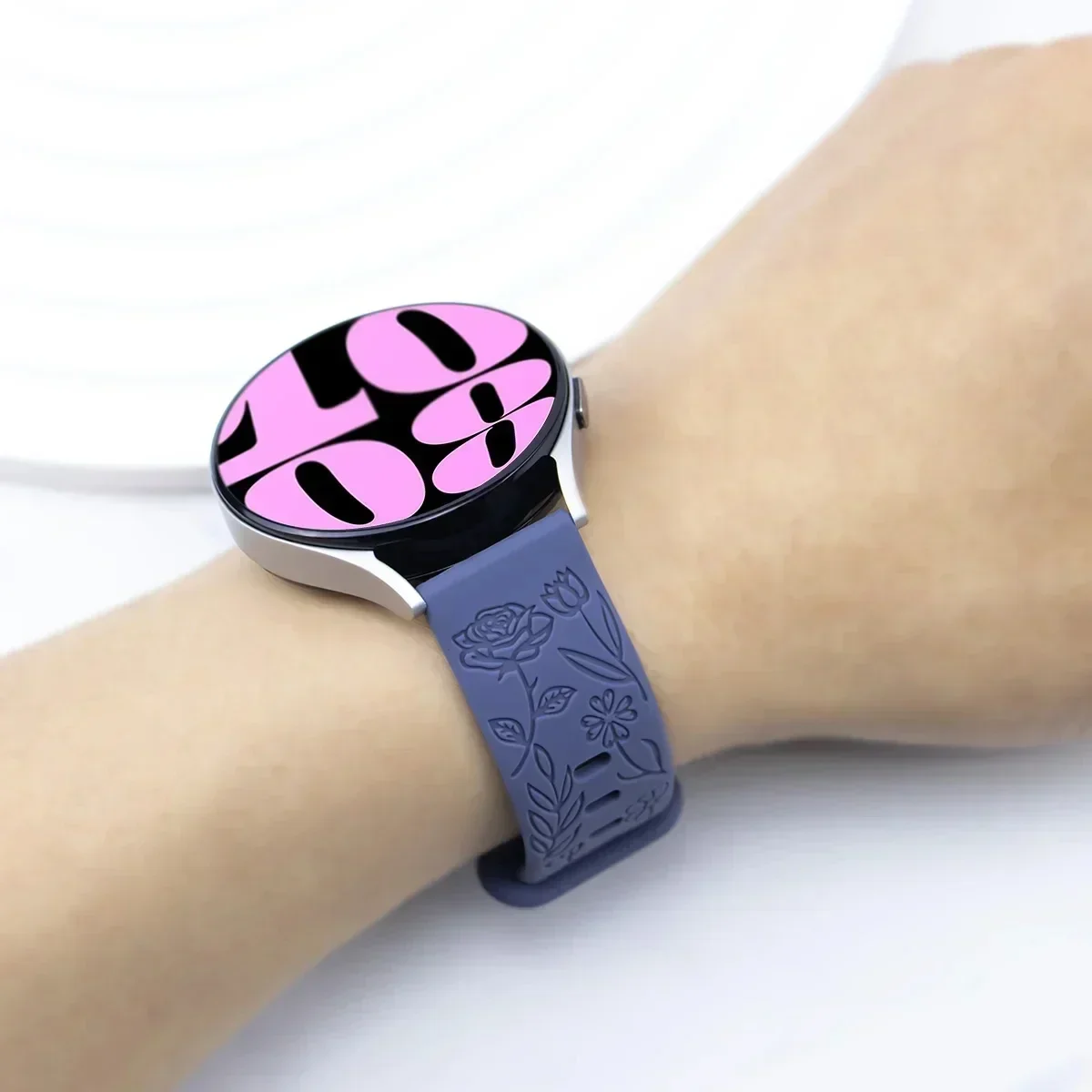 Rose Engraved Floral Watch Band - 18mm, 20mm, 22mm