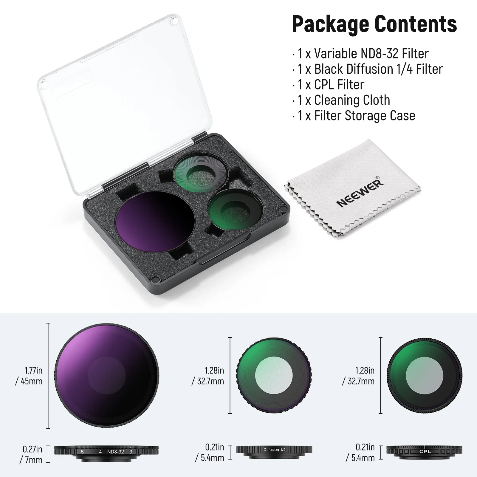 ND Filter Kit For DJI Osmo Action 5 Pro/4, Variable ND8-32+ CPL + Black Mist Dif