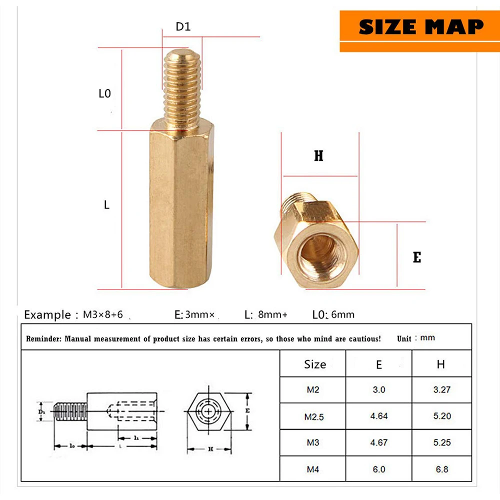 180pcs m2.5 male and female hex brass washer press riveting stud screw nut mixed set