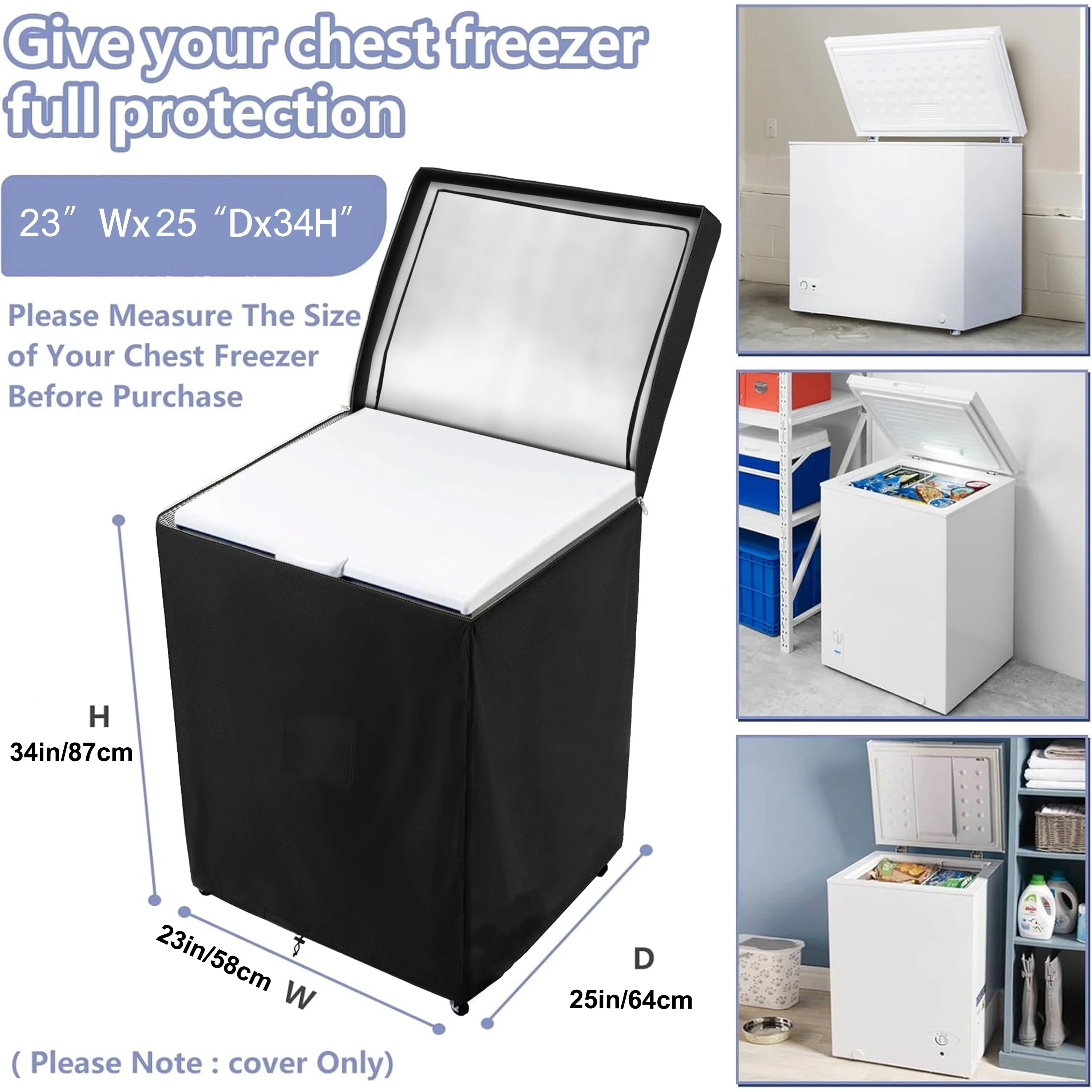 Waterproof Black Polyester Upright Freezer Cover with Zipper
