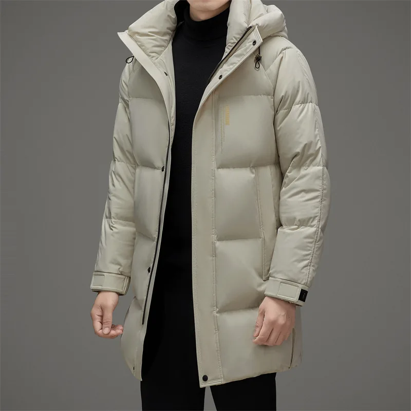 

2024 new winter middle-aged and young men's slim and warm white goose down jacket, winter mid length fashionable casual down jac