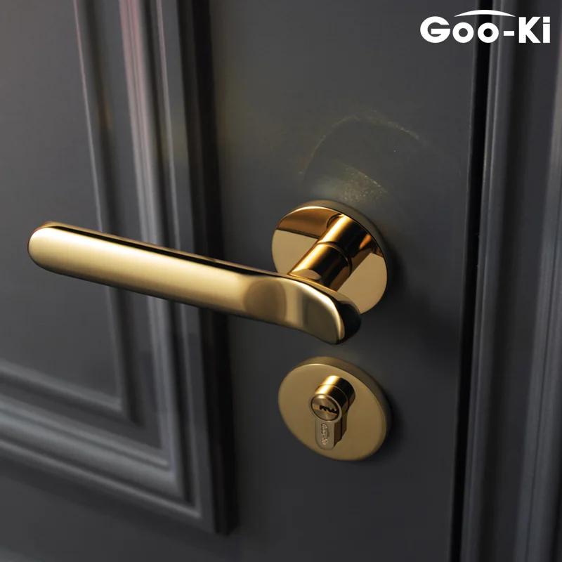Goo KI Modern Silent Door Lock Bedroom Door Handle with Lock Interior Security Door Handle Lock