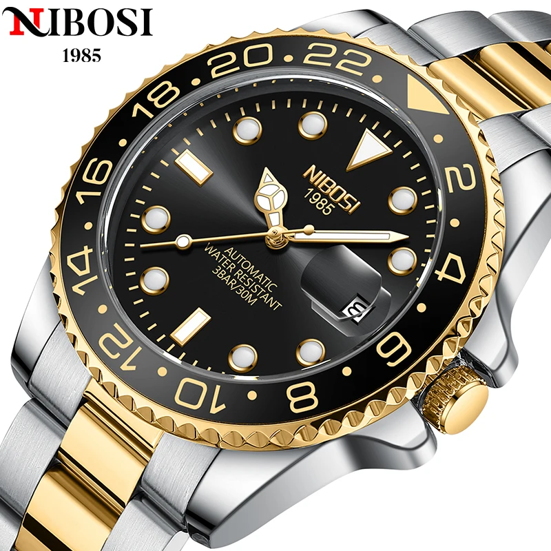 

NIBOSI 2023 Fashion Luxury Men's Wristwatch Stainless Steel Automatic Mechanical Watch Top Brand Men's Waterproof Date Clock