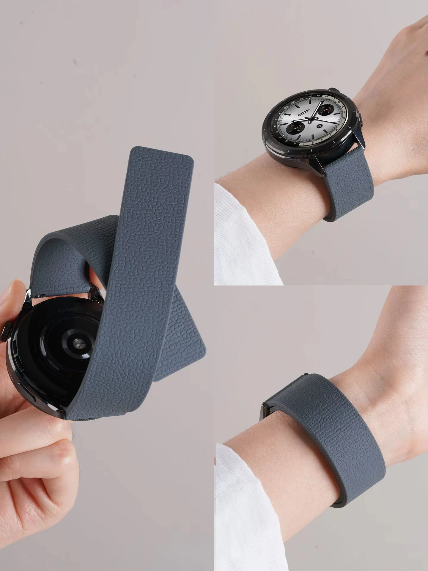 Magnetic Loop Silicone Lychee Pattern Strap Bracelet - 18/20/22mm