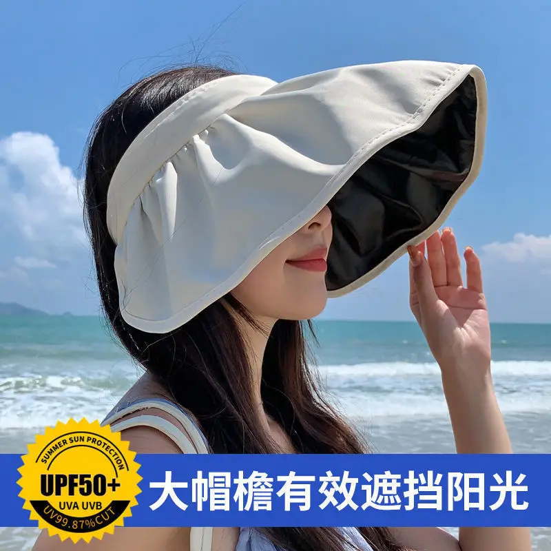 Summer Shell Sunshade Hat Uv Protection Dual Use Hair Hoop Sun Hat For Women  Outdoor Beach Soft Foldable Wide Brim Bucket Caps