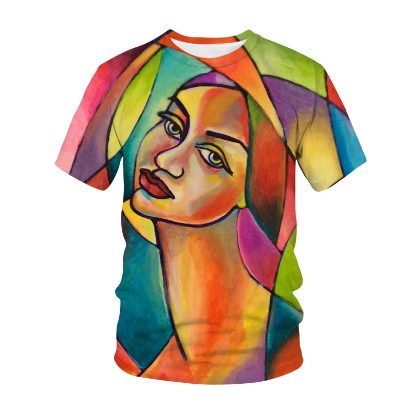 green t shirt Artistic Women Face 3d Printed T-shirts Women Men y2k Clothes Short-sleeve Aesthetic Tees Tops Oversized Summer Female Clothing cotton shirts T-Shirts
