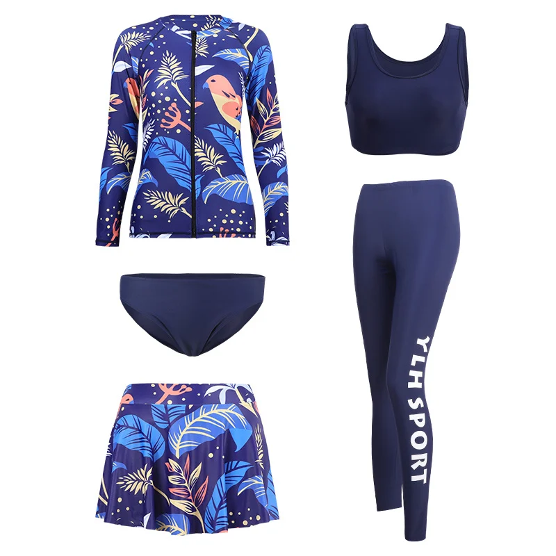 FullCoverRashGuardSwimsuitWithSkirtForWomens5PackLong