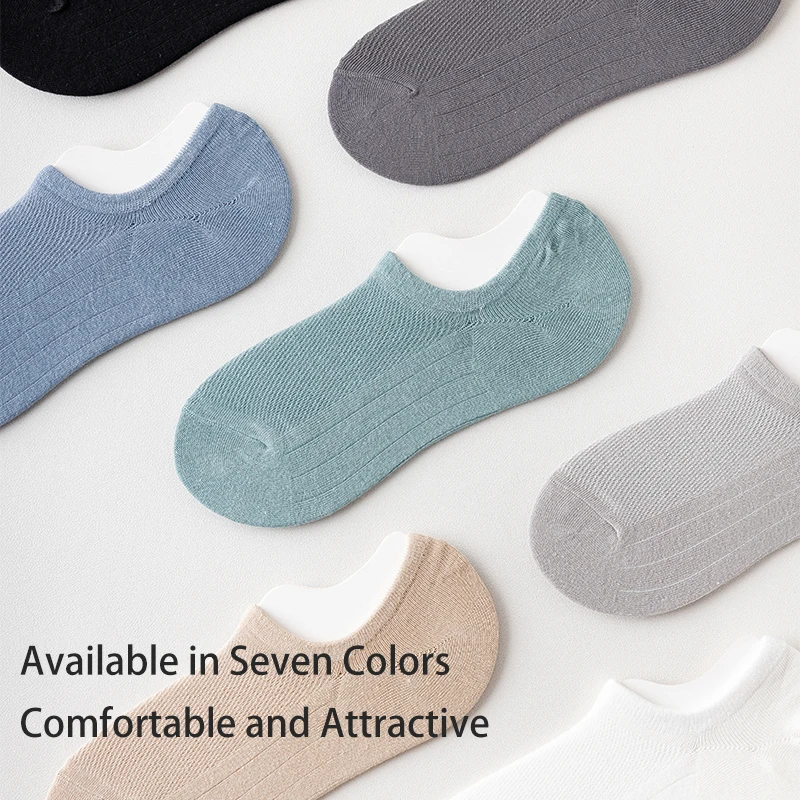 7 Pairs Men's Summer Solid Color Simple Fashion Versatile Mesh Breathable Casual Business Shallow Mouth Invisible Socks 2