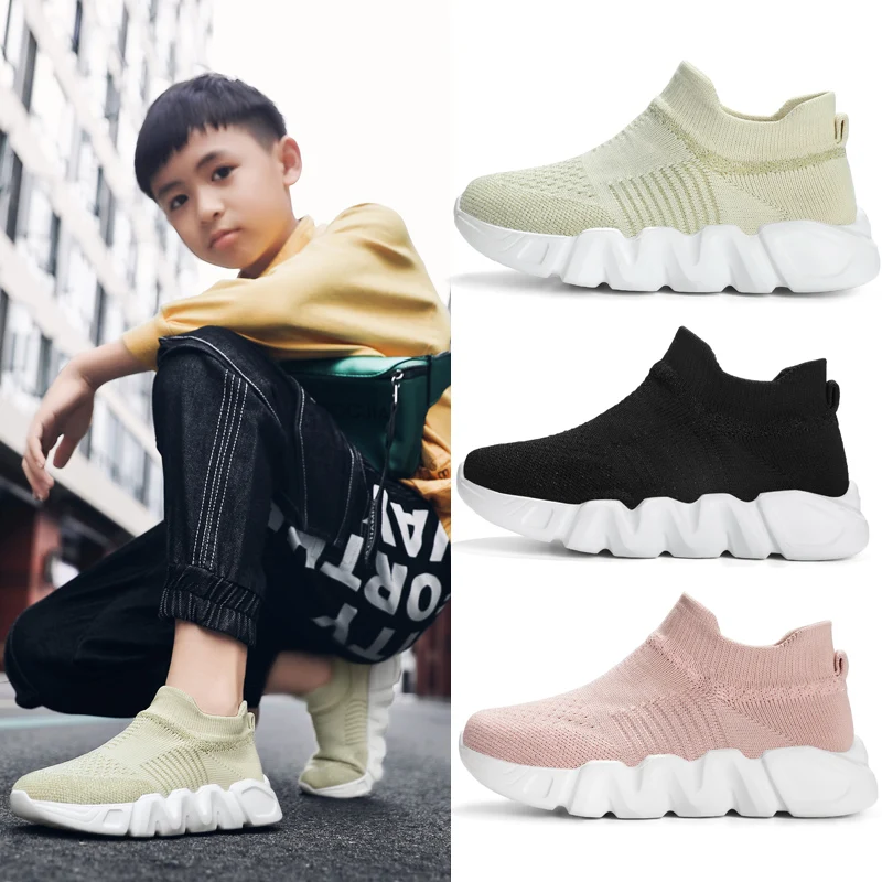 New Kids Sock Shoes Knitted Fashion High Top Sneakers for Boys Girls Casual Sport Sock Sneakers Children Tennis Shoes