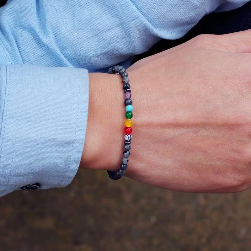 Men Lava Onyx Beaded Yoga Bracelet Natural Stone