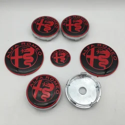 Alfa Romeo Car Emblem Wheel Cover Caps & Hood Badge Set - 7-Piece Styling Kit (7pcs black red)