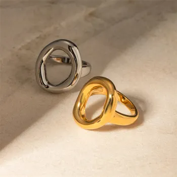 Anelli robusti in acciaio inossidabile per donna Anello grande iperbole da donna impermeabile color oro Anello femminile estetico geometrico semplice 1
