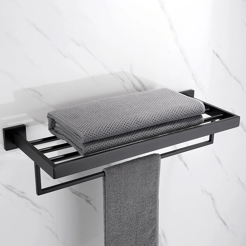 

stainless steel Bath Hardware Sets black Bathroom Accessories Matt Wall Shelf Toilet Brush Roll Paper Holder towel rack