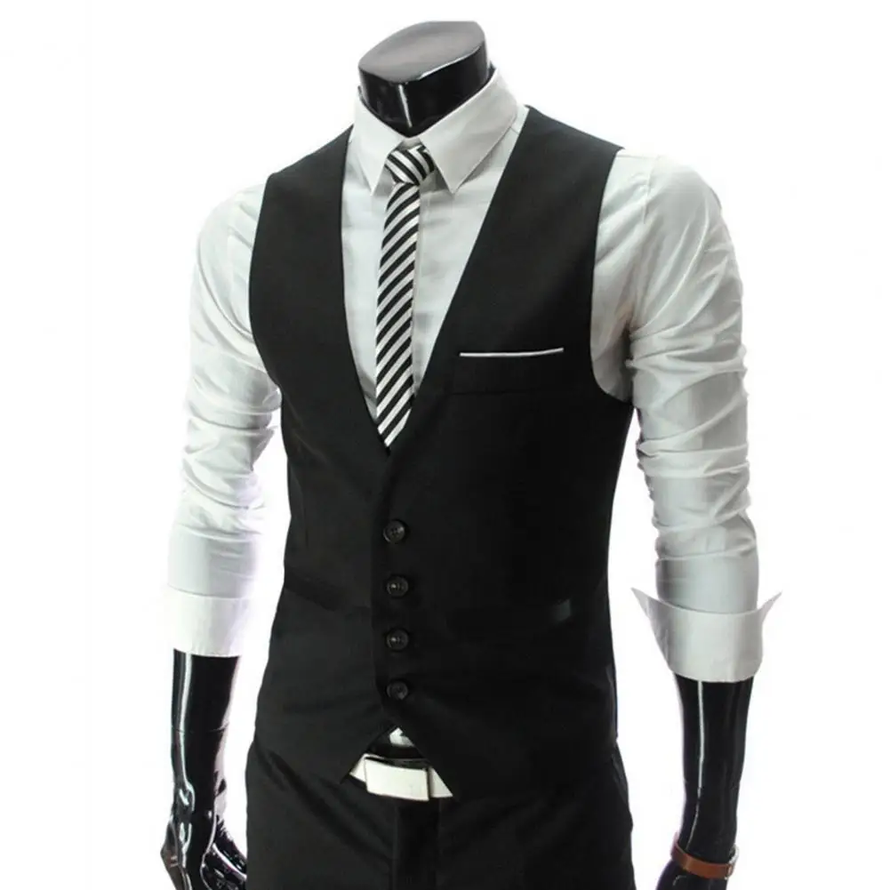 Mens Suit Dress Vests Men Blazer Vest Single-Breasted Suit Vest Slim Fit Male Waistcoat Gilet Homme Casual Sleeveless Formal Business Asian Size