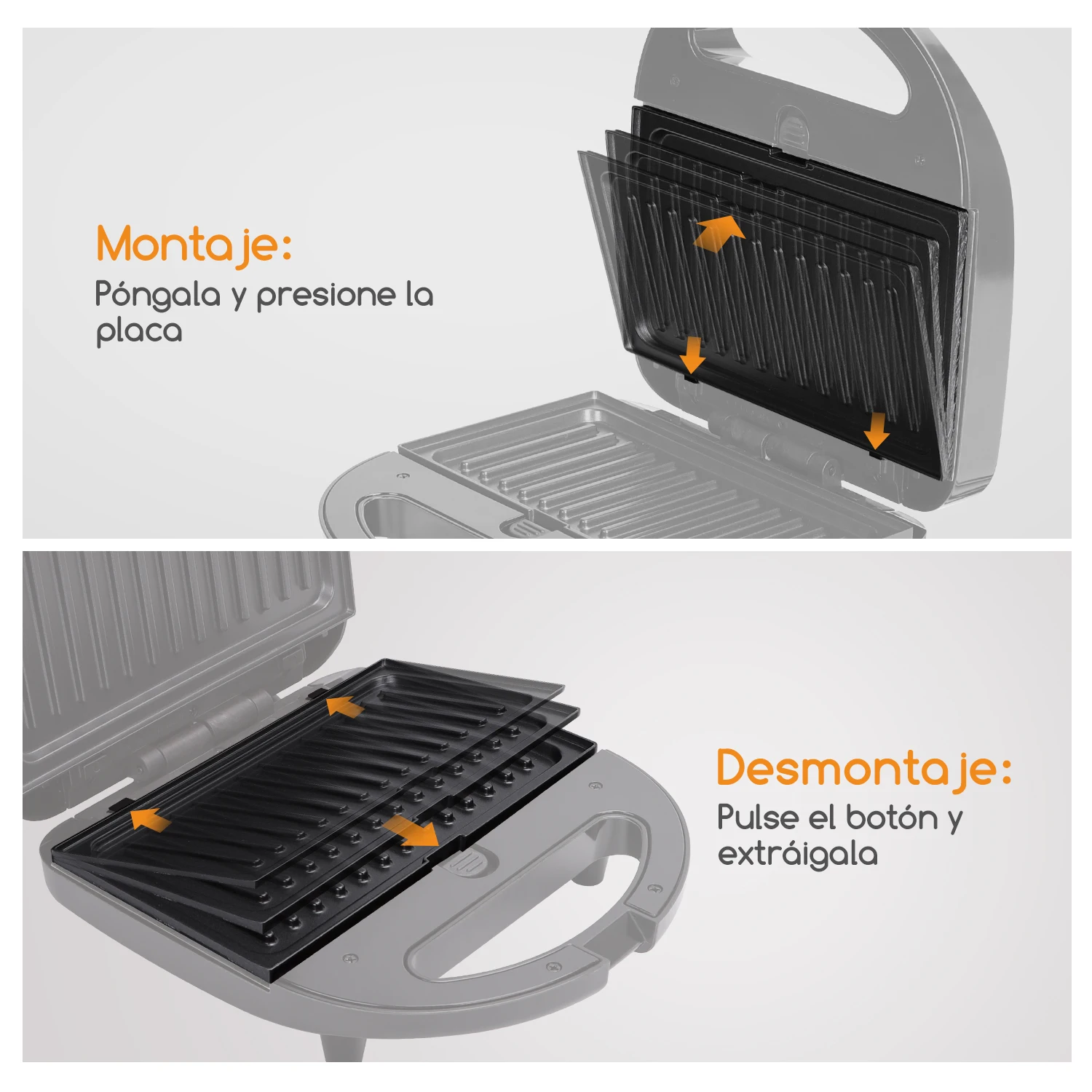 Sandwichera multiusos, Placas intercambiables para grill, gofres y  sándwiches, Revestimiento antiadherente, Potencia: 750 W