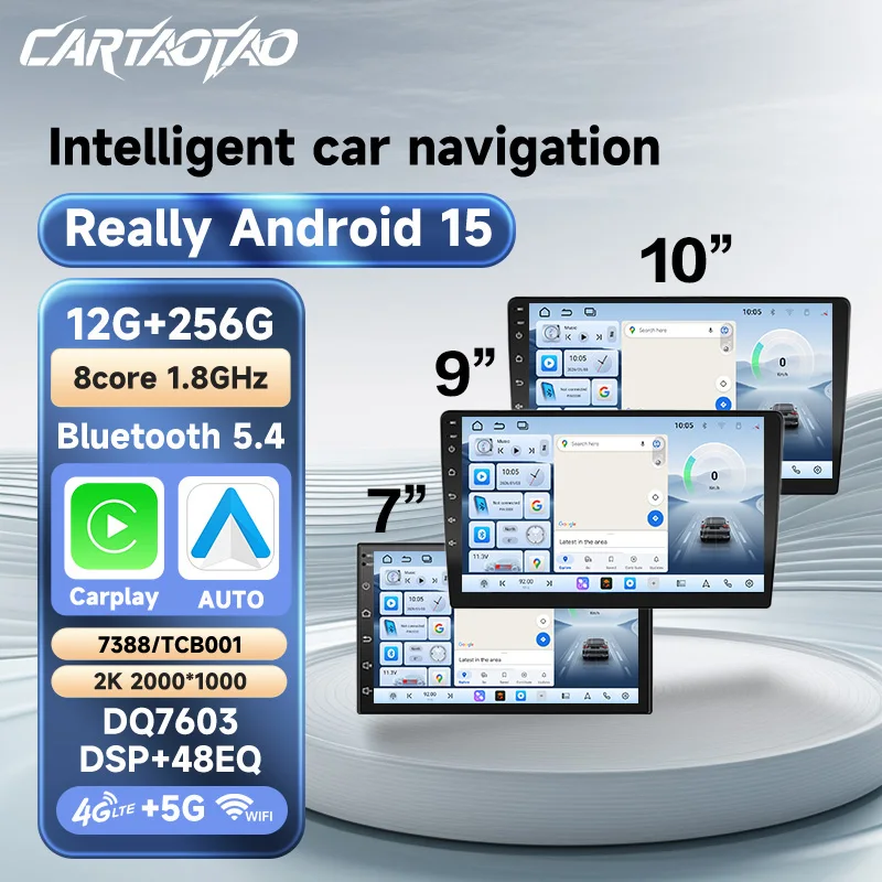 Radio de Coche 2DIN Android 15 con Carplay, Reproductor Multimedia de Video, Universal de 7/9/10 Pulgadas, Navegación GPS, DSP, WiFi, 8 Núcleos, AutoRadio 4G 1