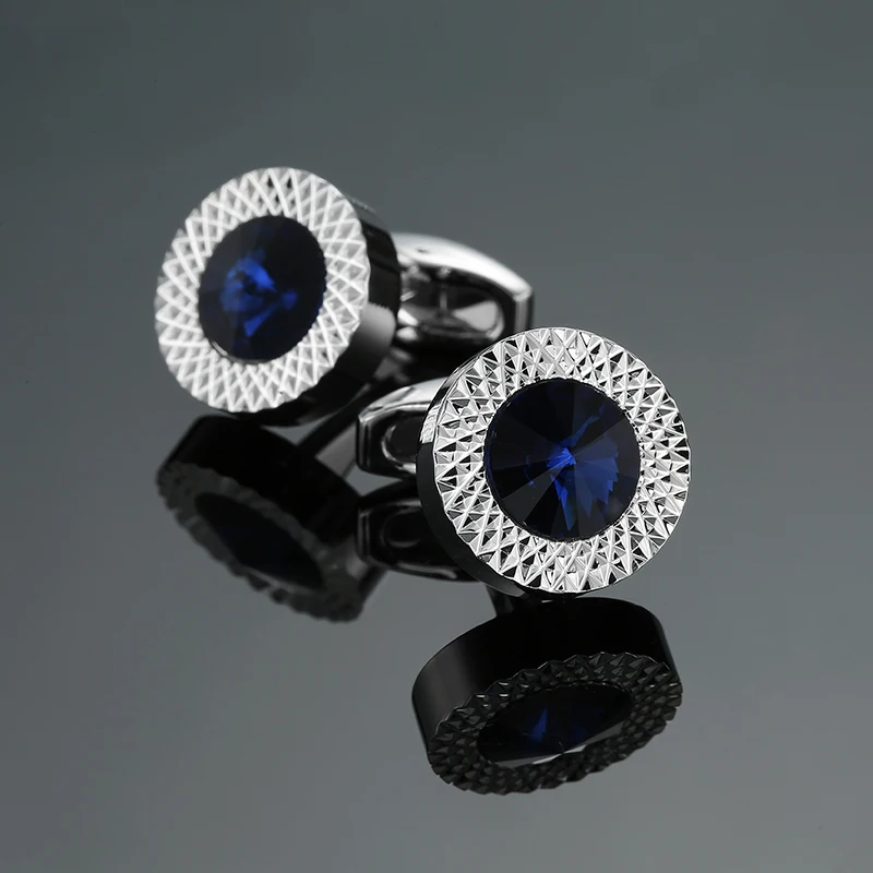 Luxury Mens Cufflinks - Round Crystal Zircon Cats Eye Stone Suit Accessories