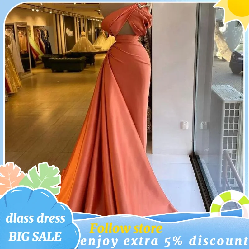 

Orange One Shoulder Long Evening Dresses Stunning Satin Mermaid Sexy High Slit Asymmetrical Trumpet Formal Prom Party Gowns 2023