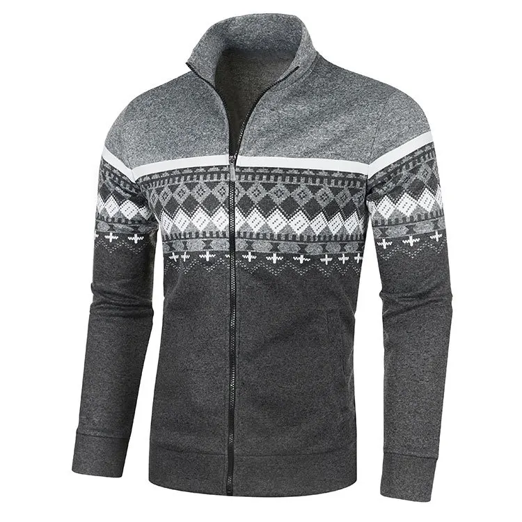 Men Fashion Casual Knitted Cardigan Zipper Warm Pullover Retro Jacquard Slim Collar Sweater Coat Street Men's Wear S-3XL 4