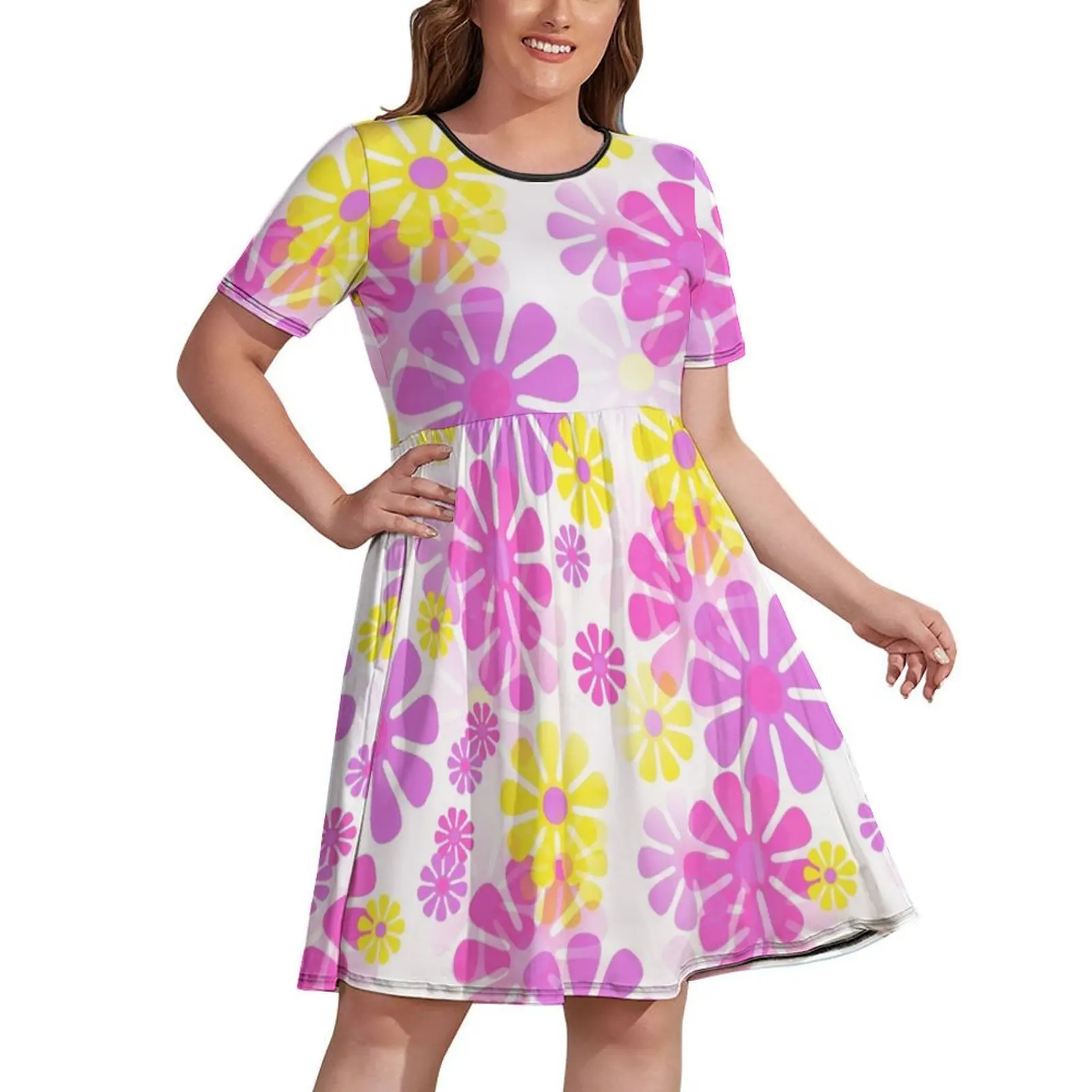 

60's Retro Groovy Mod Flowers in Purple, Pink and Yellow - Abstract Dress luxury dress dress for woman prom