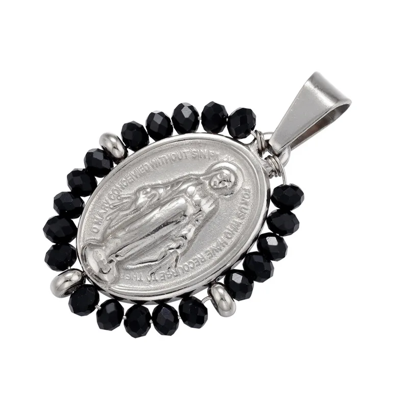 Elegant Virgin Mary Pendant Necklace | Stainless Steel Pearl Beaded Choker in Gold and Rainbow Tones