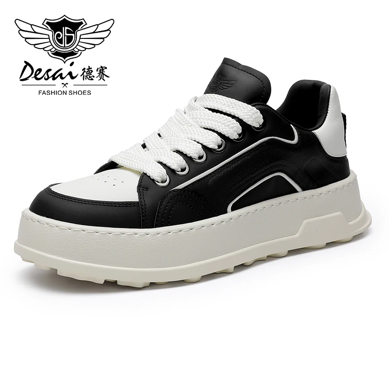 

DESAI Genuine Leather Men Casual Walking Shoes For Men Thick Bottom Laces Up Hand Add Color Breathable 2023 Summer New