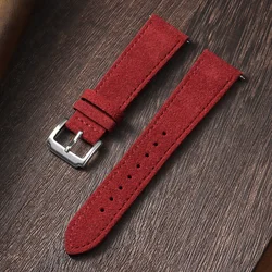 Vintage Leather Quick Release Watch Strap - Soft Suede Replacement Band for Classic Retro Watches (Red)
