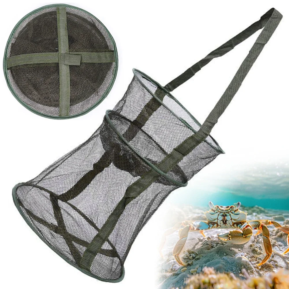 Foldable mesh fishing cage, fish net, round simple flat-bottomed net, fishing throw net, fishing accessories, small fish basket