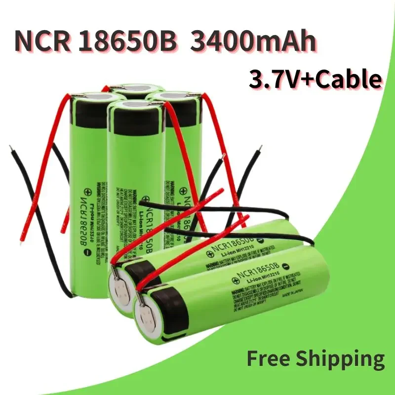 

18650 battery 3400mAh 3.7V NCR18650B rechargeable battery high-power discharge lithium-ion high current battery+cable DIY