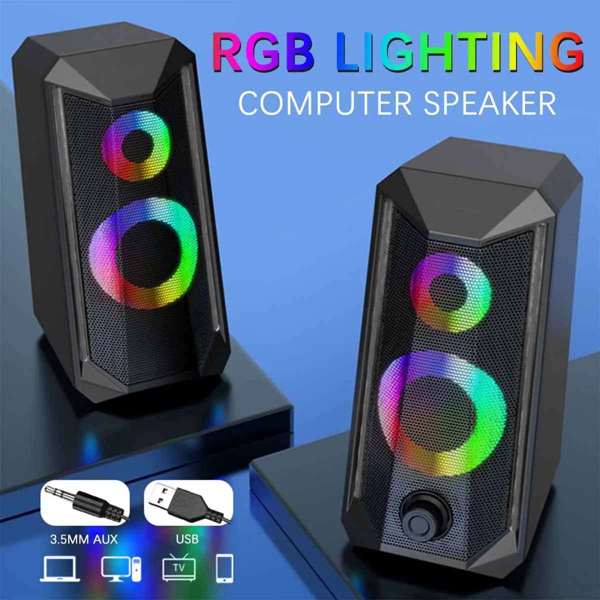 Mini Enceintes Gaming - 2x5W - RGB - USB - Jack 3.5mm - Enceinte