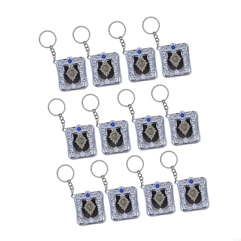 X7XD 12Pcs Gold/Silver Quran Hanging Ornaments Pendants Intricate Made Mini Keychains With Random Color Gemstones