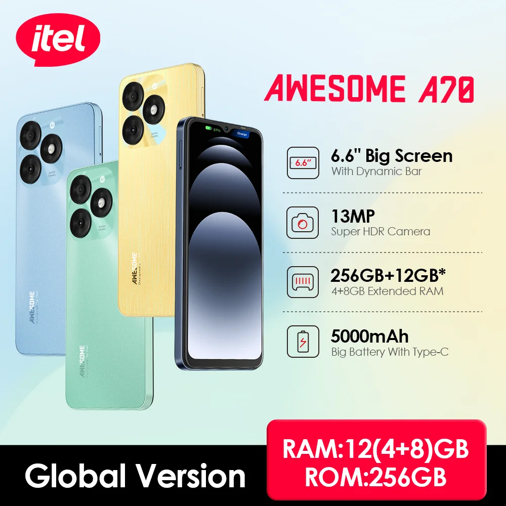 スマートフォン本体 AWESOME Intel A70 GOLD itel A70 発表、6.6インチ・5000mAhバッテリー搭載スマートフォン
