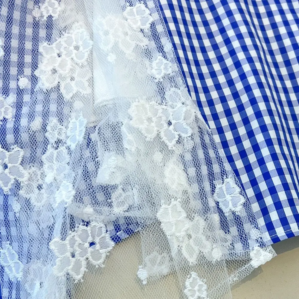 Fashion Plaid Girl Princess Dress Lace Mesh Sweet Teens Sling Dress Skirt Loose Children Sleeveless Dresses Beach