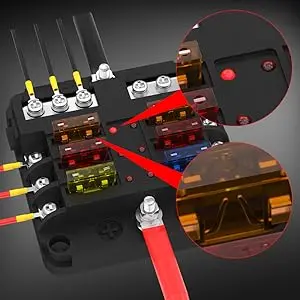 12V Sicherungsblock 6-Wege mit LED-Anzeigeleuchte 12 Volt Sicherungskasten ATO/ATC Marine Sicherungspanel Wasserdicht 24V für Automotive Boot Auto – Detail 3