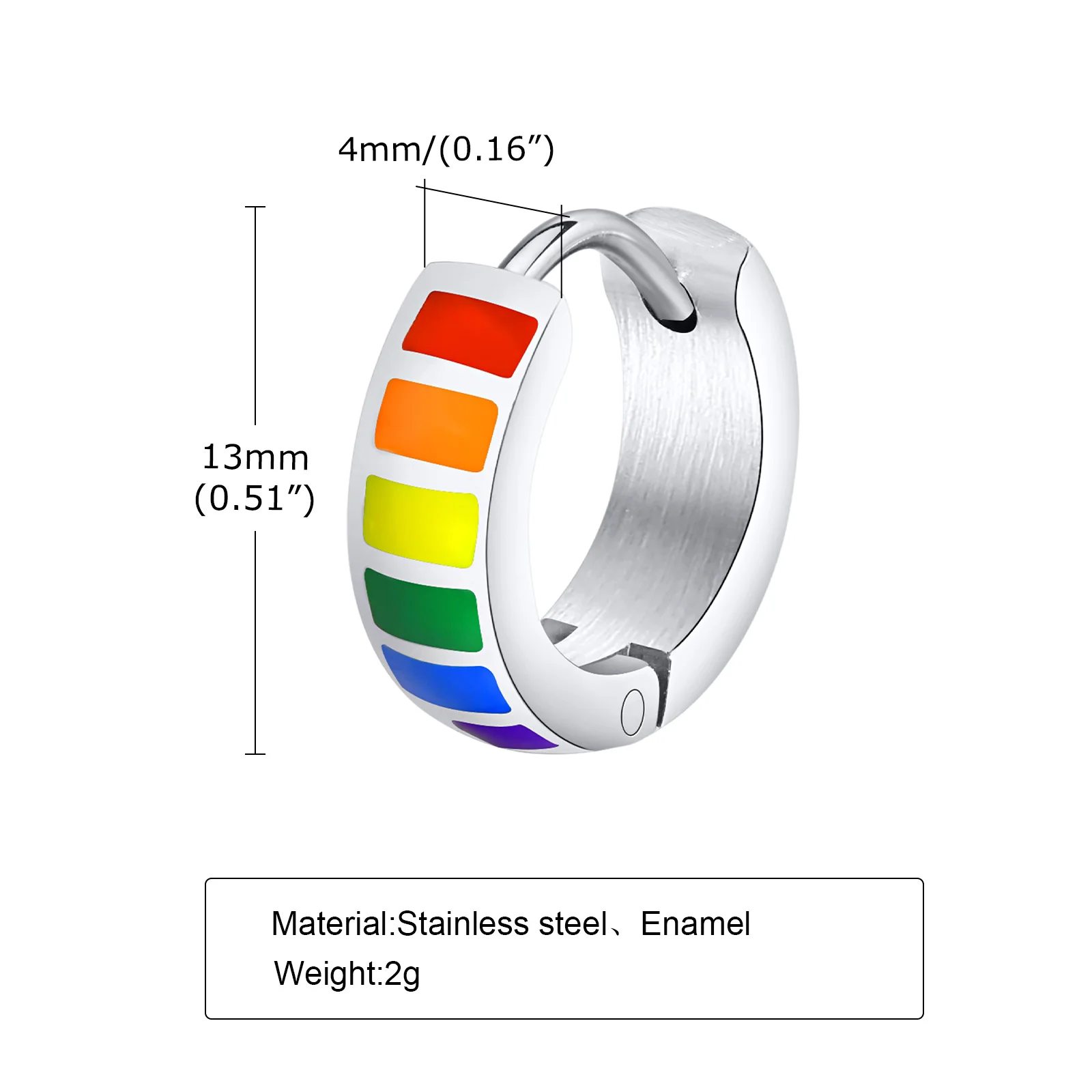 Vnox 남녀공용 작은 후프 귀걸이, LGBTQ 레인보우 프라이드 허기, 캐주얼 후프 쥬얼리