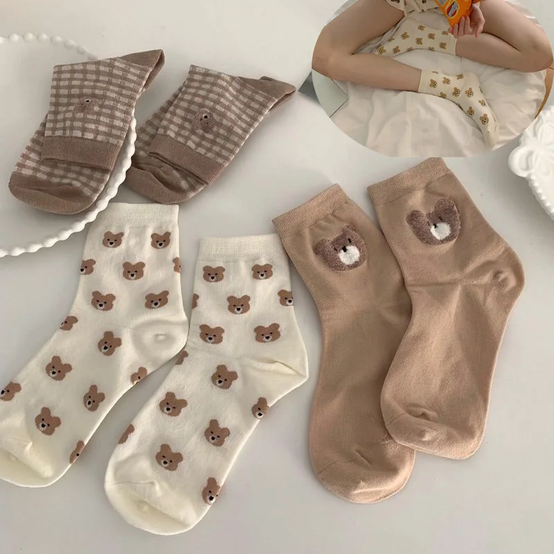 Autumn Cute Bear Sock Animal Cartoon Lovely for Women Cotton Socks