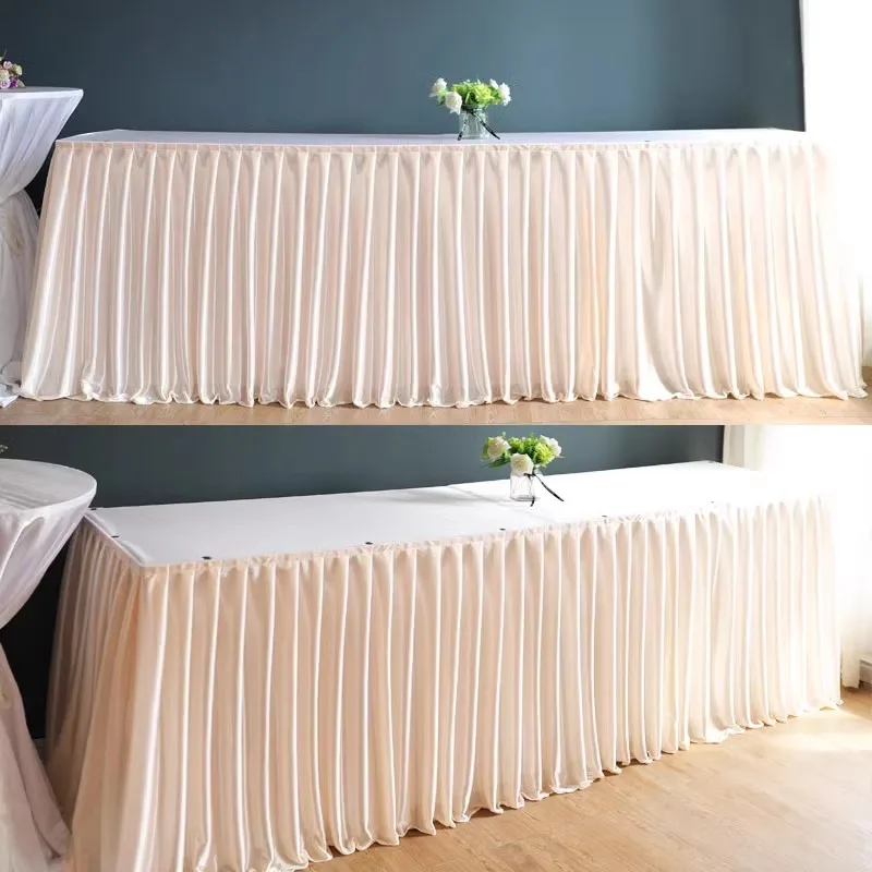 Champagne Polyester Table Skirt Wrinkle Resistant Pleated Ruffle Table Cloth for Birthday Party Banquet Wedding Baby Shower
